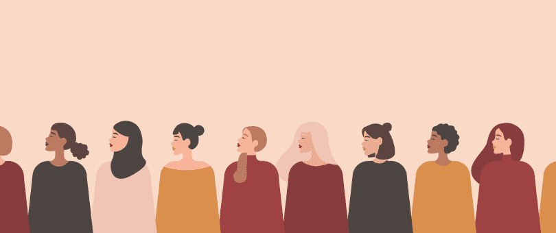 Colorful drawing of a line of diverse women for Signifyd Women's History month blog post