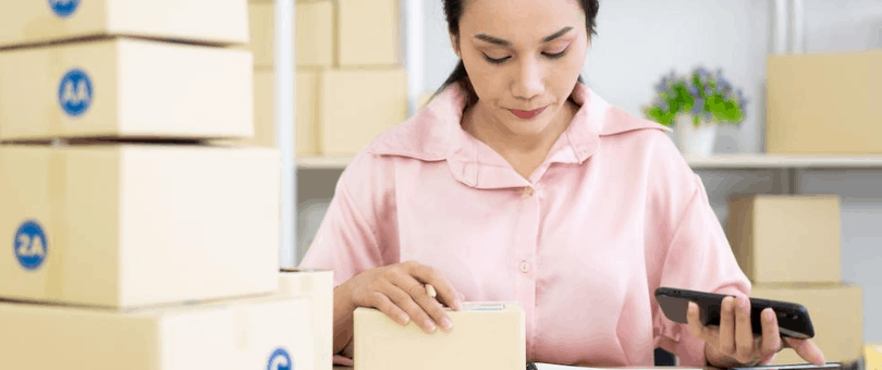 Woman processing ecommerce return